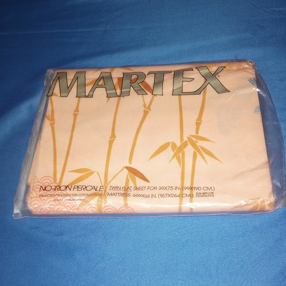 NIP Vintage 1975 Martex No-Iron Percale Twin Flat Sheet Peach Kumo
